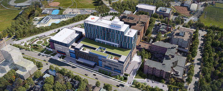 A visual representation of the new hospital, featuring innovative architecture and a welcoming exterior.