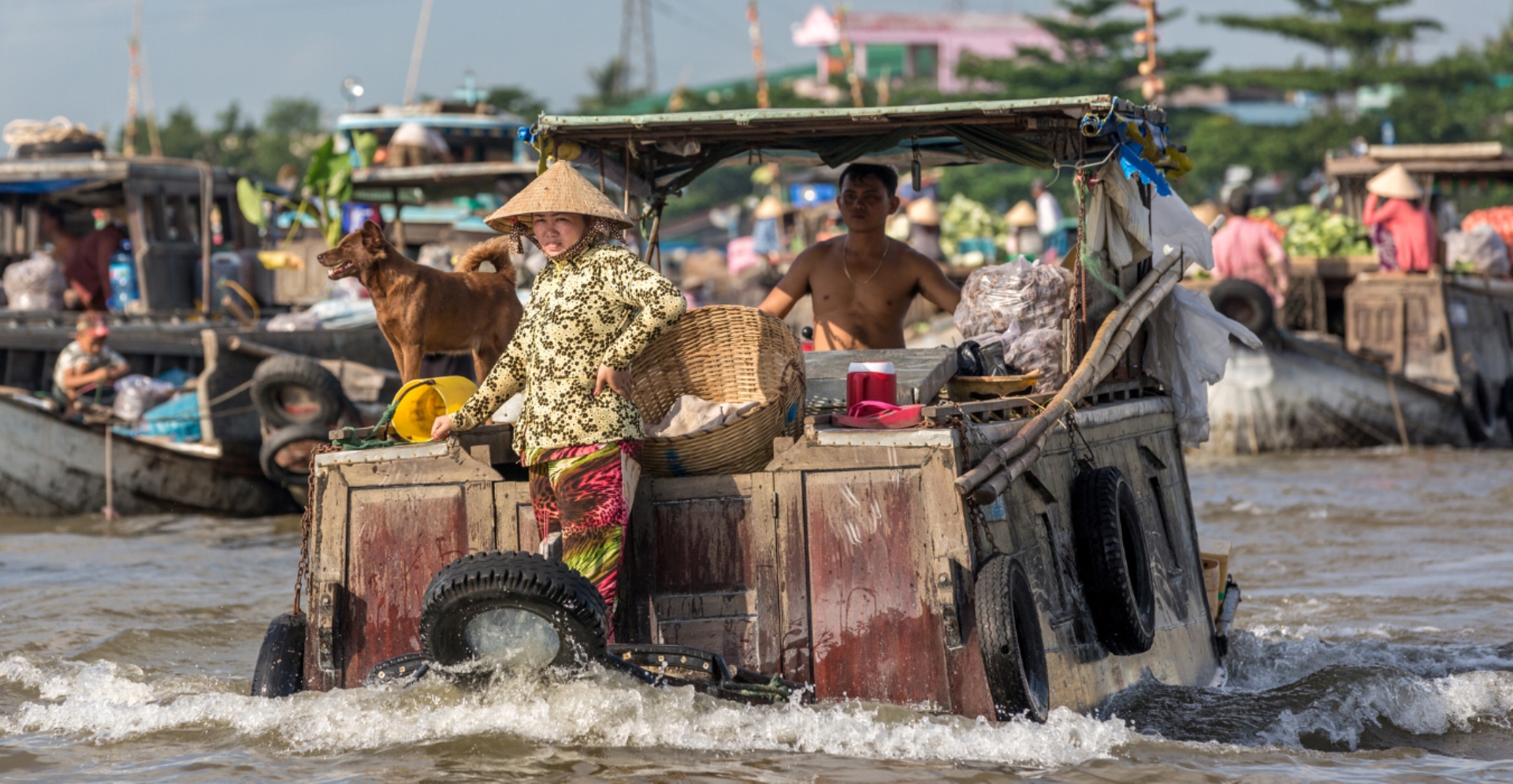 Floating market on Mekong Delta in Vietnam